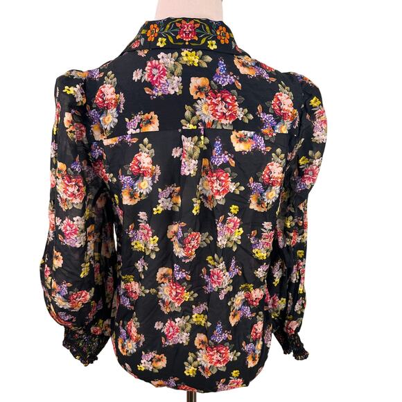 Alice + Olivia Cosima Floral Print Silk Button Up Blouse Size Small - Picture 5 of 8